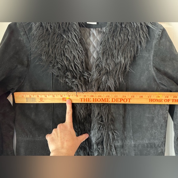 Black Faux Fur Trim Leather Jacket - Picture 6 of 7